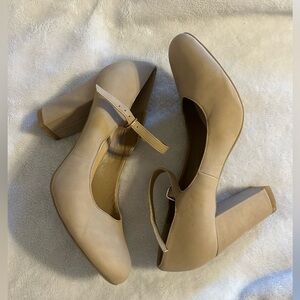 J. Adams Chic Beige Block Heel Women's Mary Janes Shoes